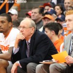 Syracuse coach Jim Boeheim looks on