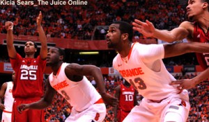 Syracuse players James Southerland and Dion Waiters box out on free throws