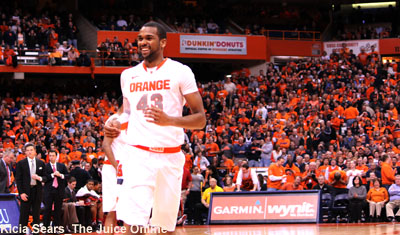 Syracuse forward James Southerland laughs in a game against Louisville